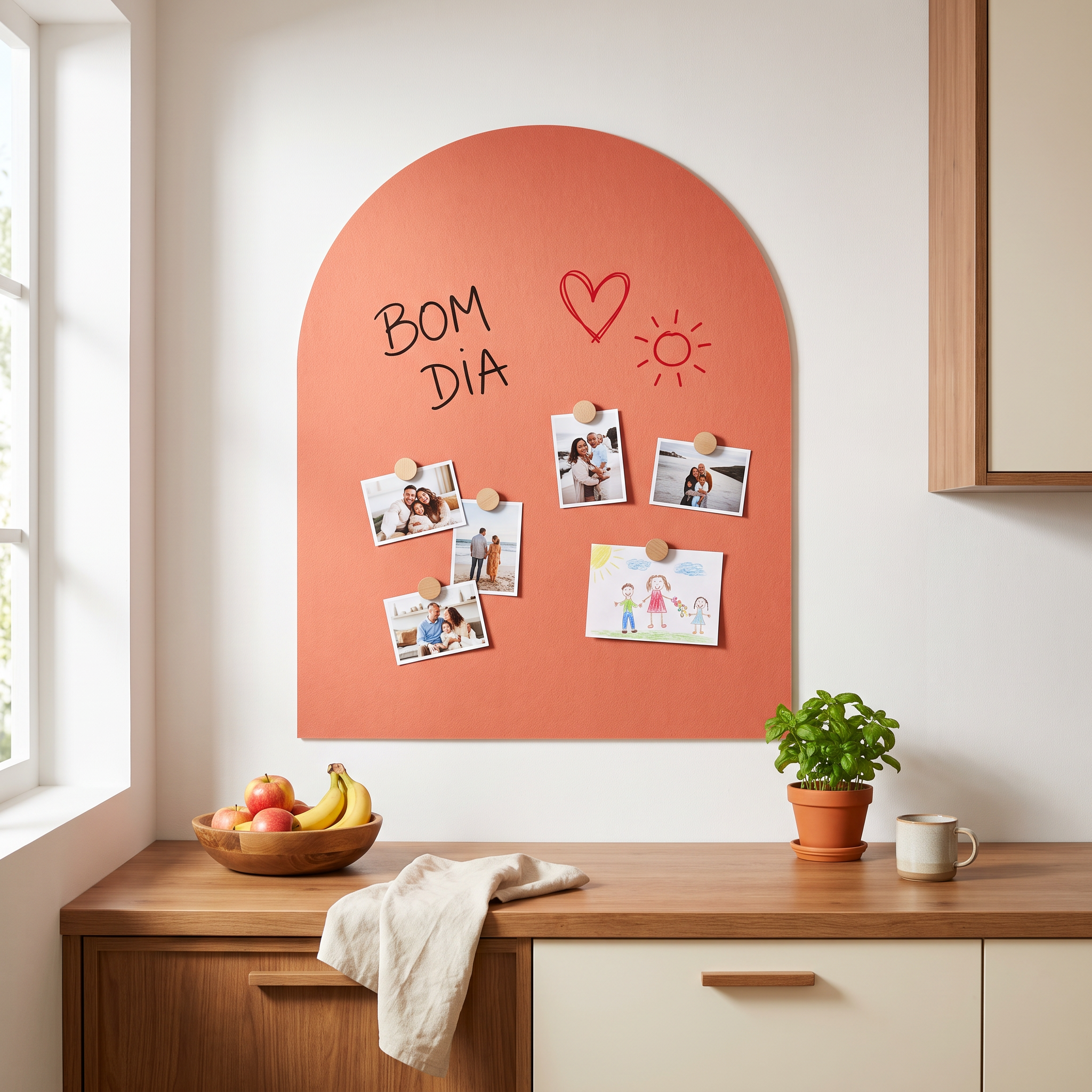 Arco coral en una cocina con notas